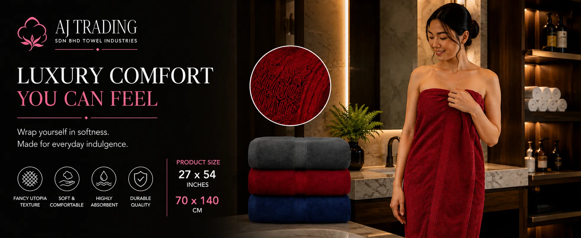 Premium Bath Towel 27 × 54 Inches | 500 GSM Malaysia 2 mix colour bath towel feature banner 01