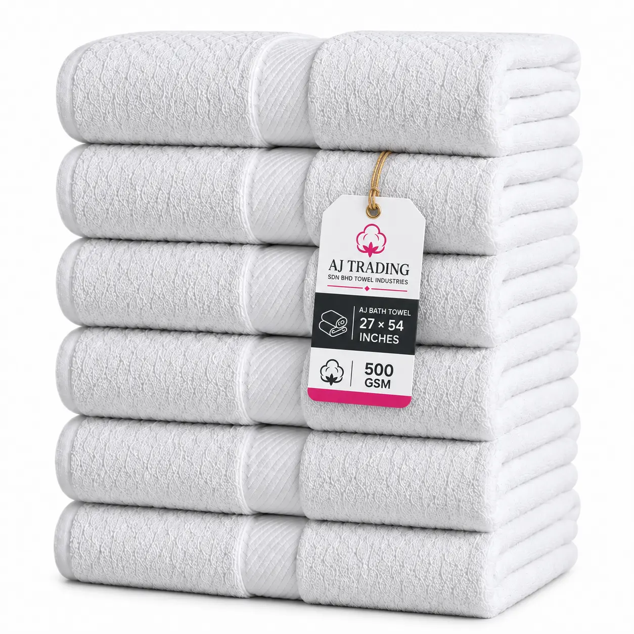 AJ Trading Hotel Bath Towel 500 GSM pure cotton white color