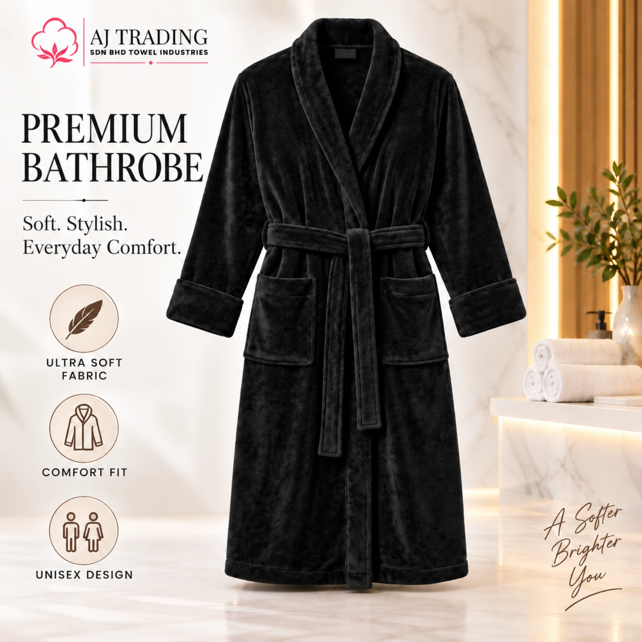 Fleece Bathrobe with Adjustable Waist Belt and Strong Stitching