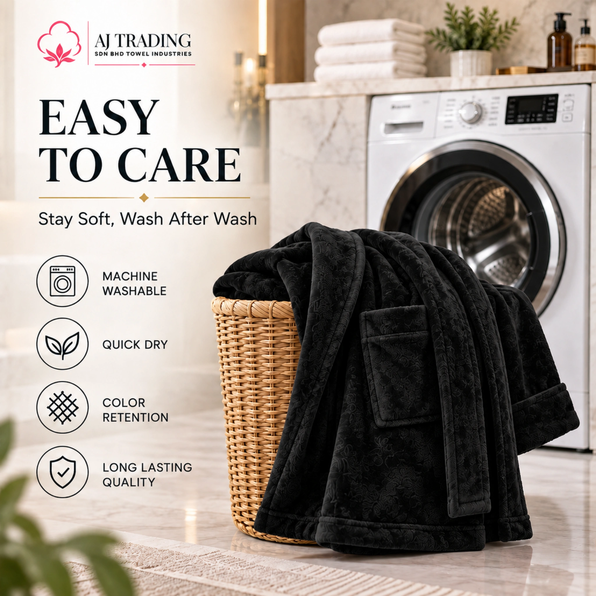Fleece Bathrobe with Adjustable Waist Belt and Strong Stitching