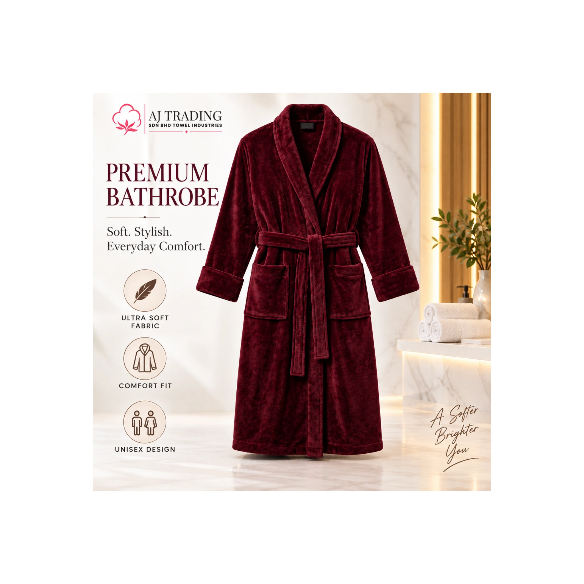 Fleece Bathrobe with Adjustable Waist Belt and Strong Stitching