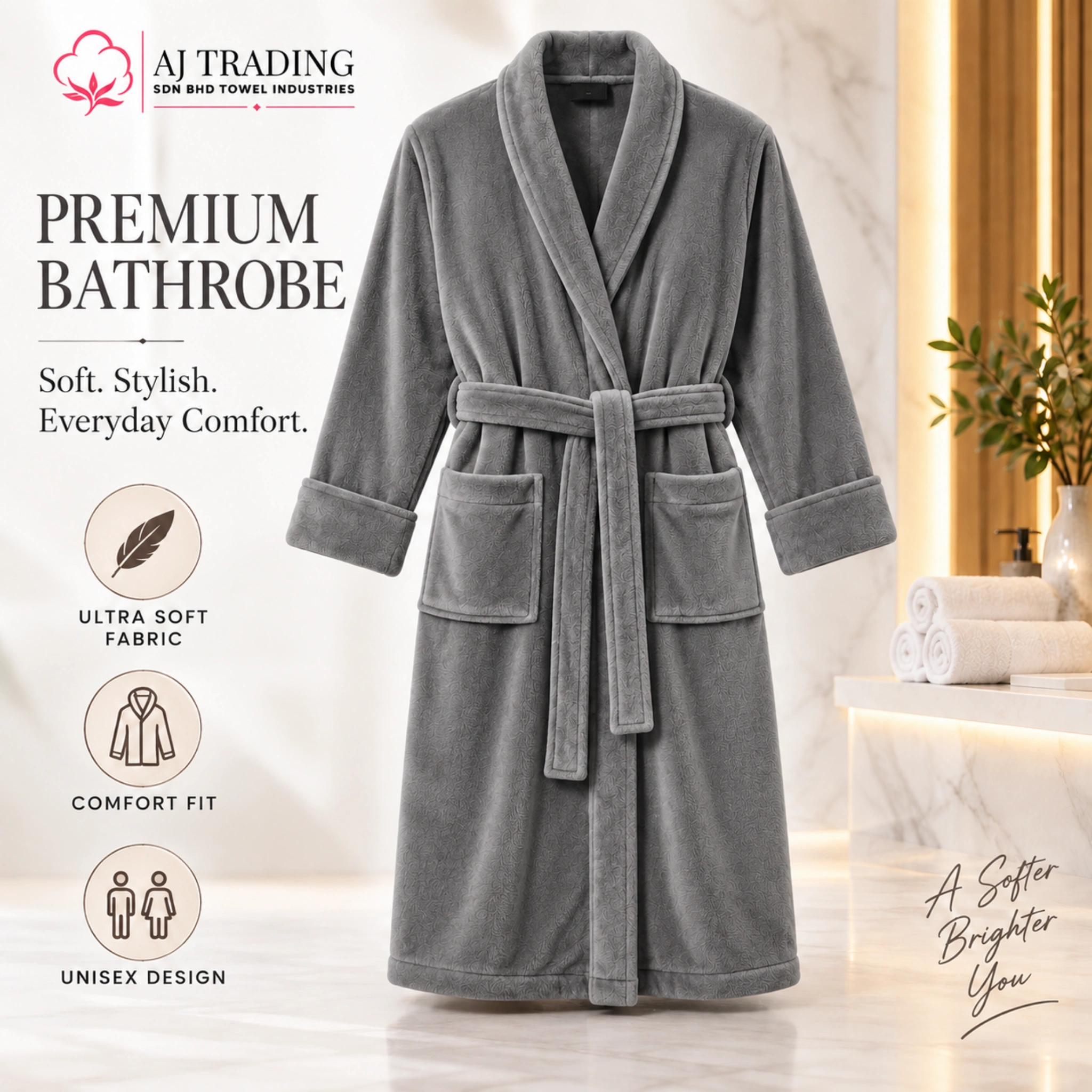 Fleece Bathrobe with Adjustable Waist Belt and Strong Stitching