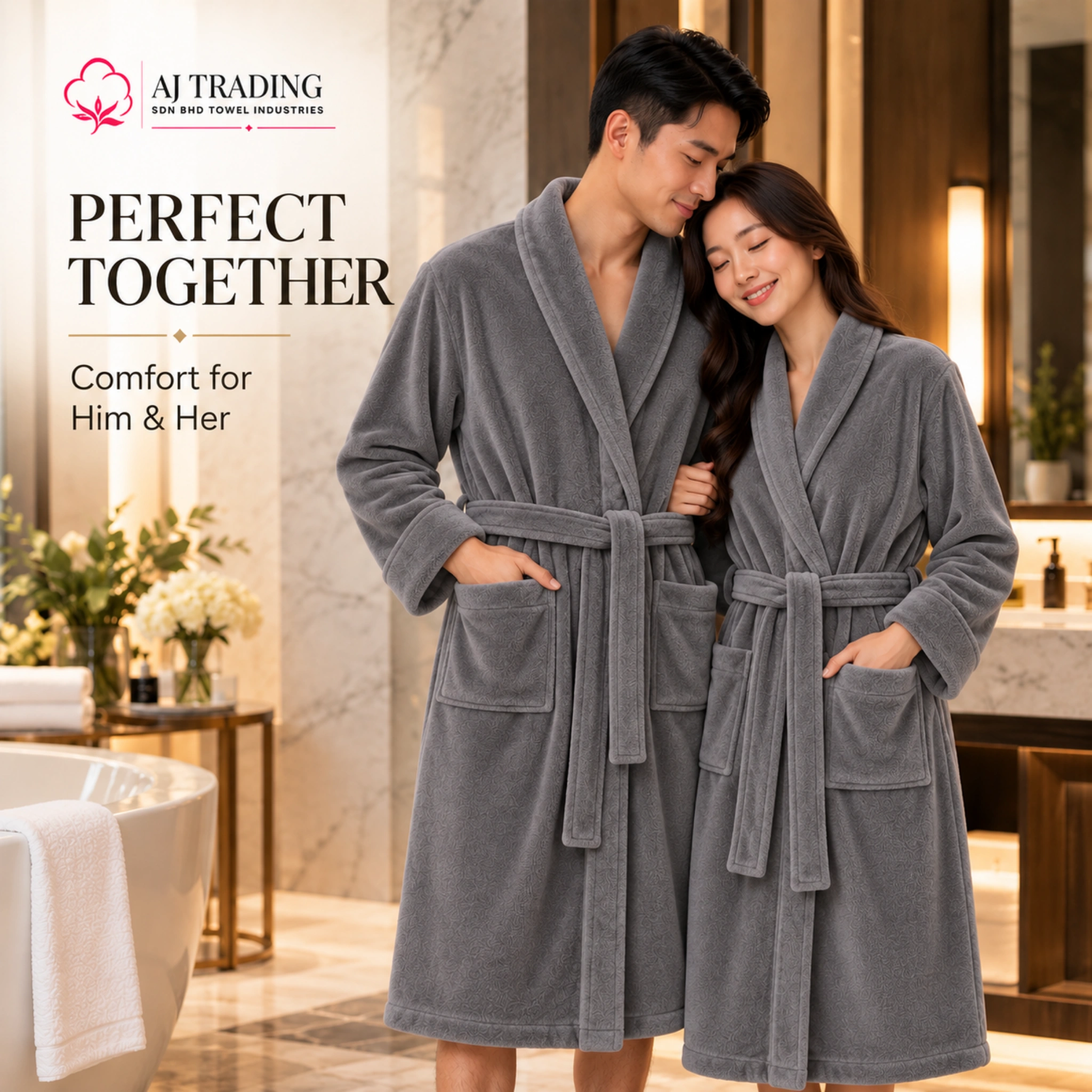 Fleece Bathrobe with Adjustable Waist Belt and Strong Stitching