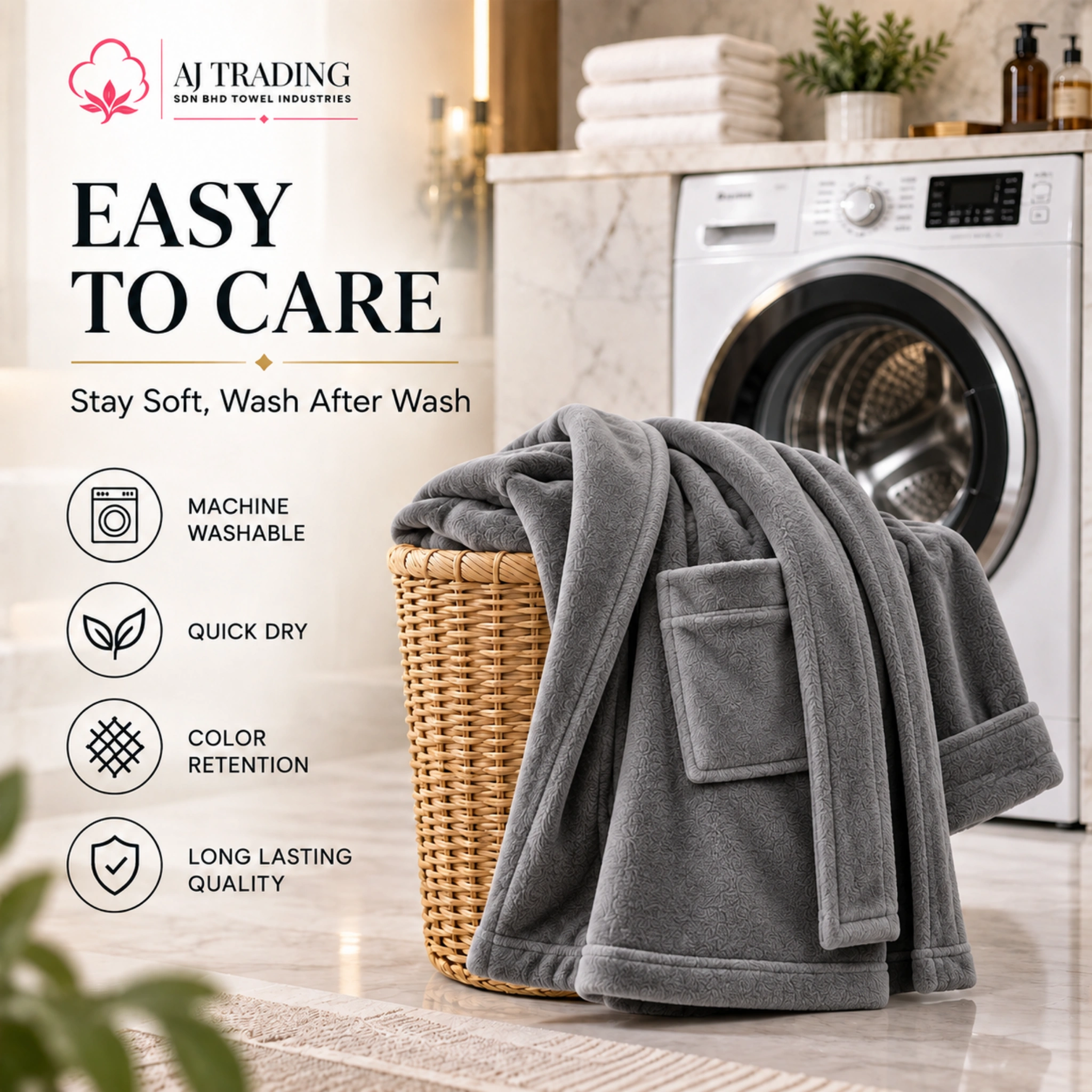 Fleece Bathrobe with Adjustable Waist Belt and Strong Stitching