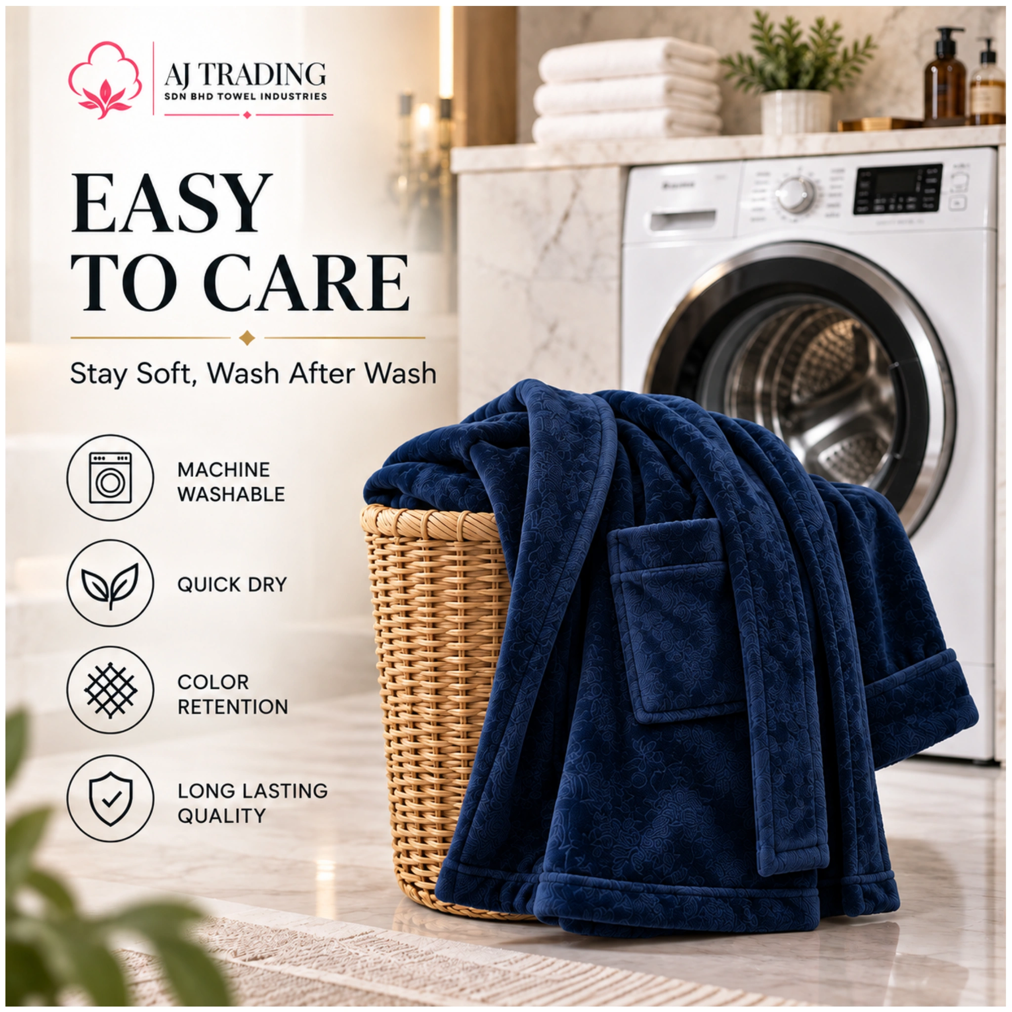 Fleece Bathrobe with Adjustable Waist Belt and Strong Stitching