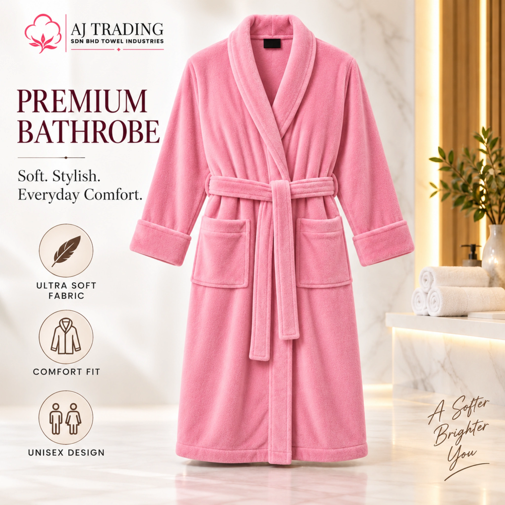 Fleece Bathrobe with Adjustable Waist Belt and Strong Stitching