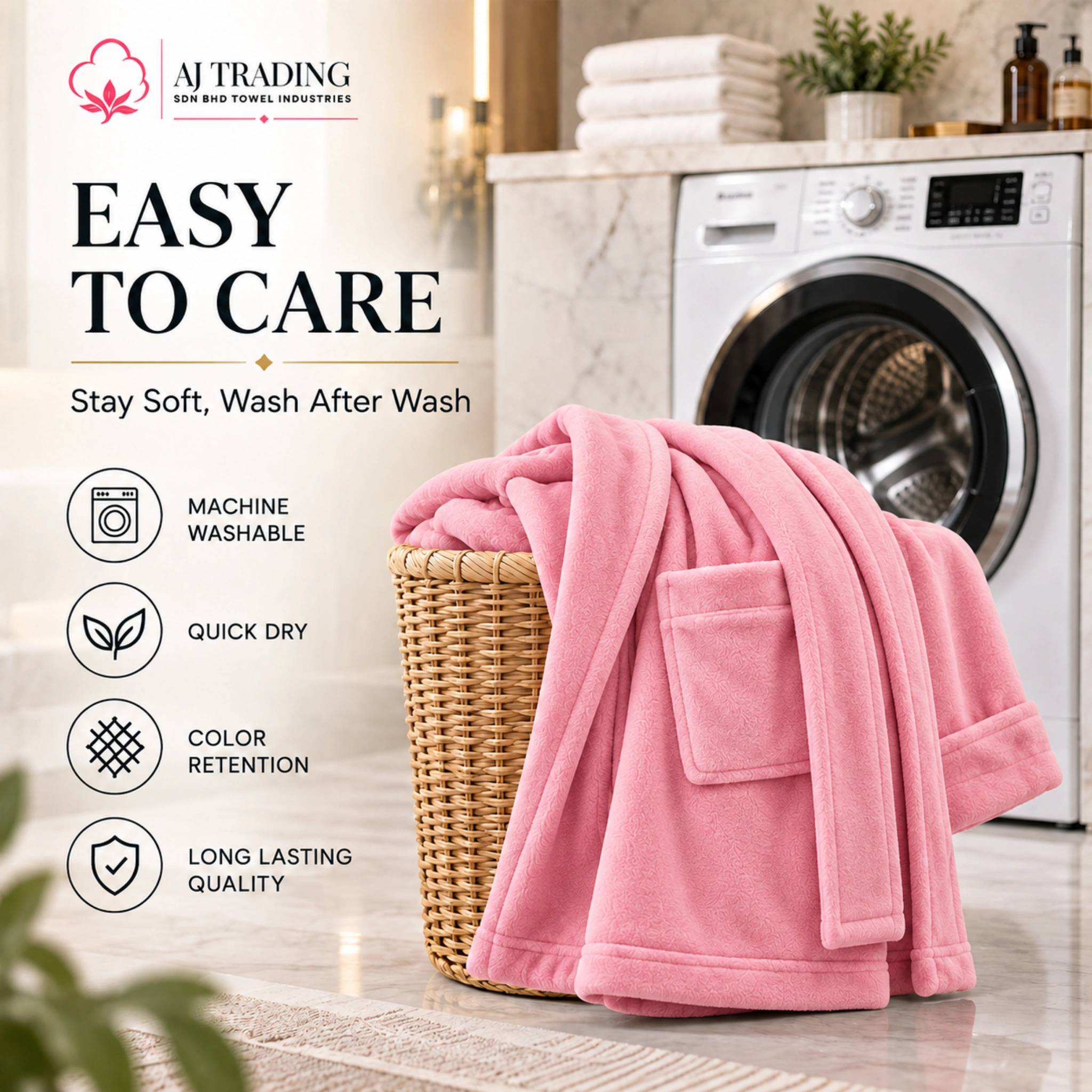 Fleece Bathrobe with Adjustable Waist Belt and Strong Stitching