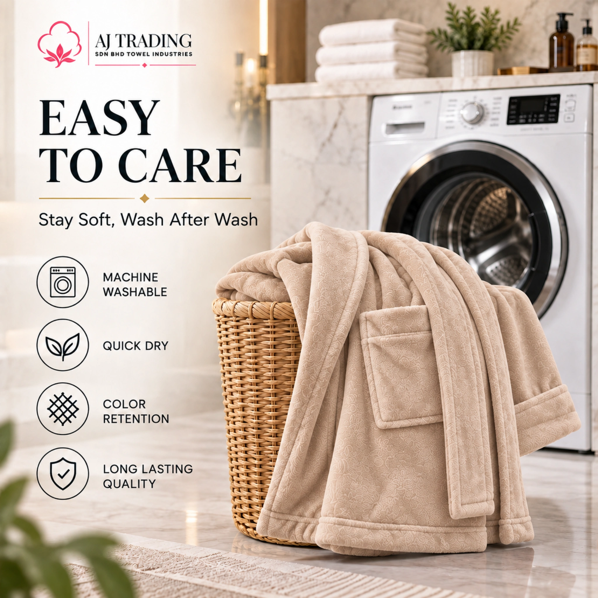 Fleece Bathrobe with Adjustable Waist Belt and Strong Stitching