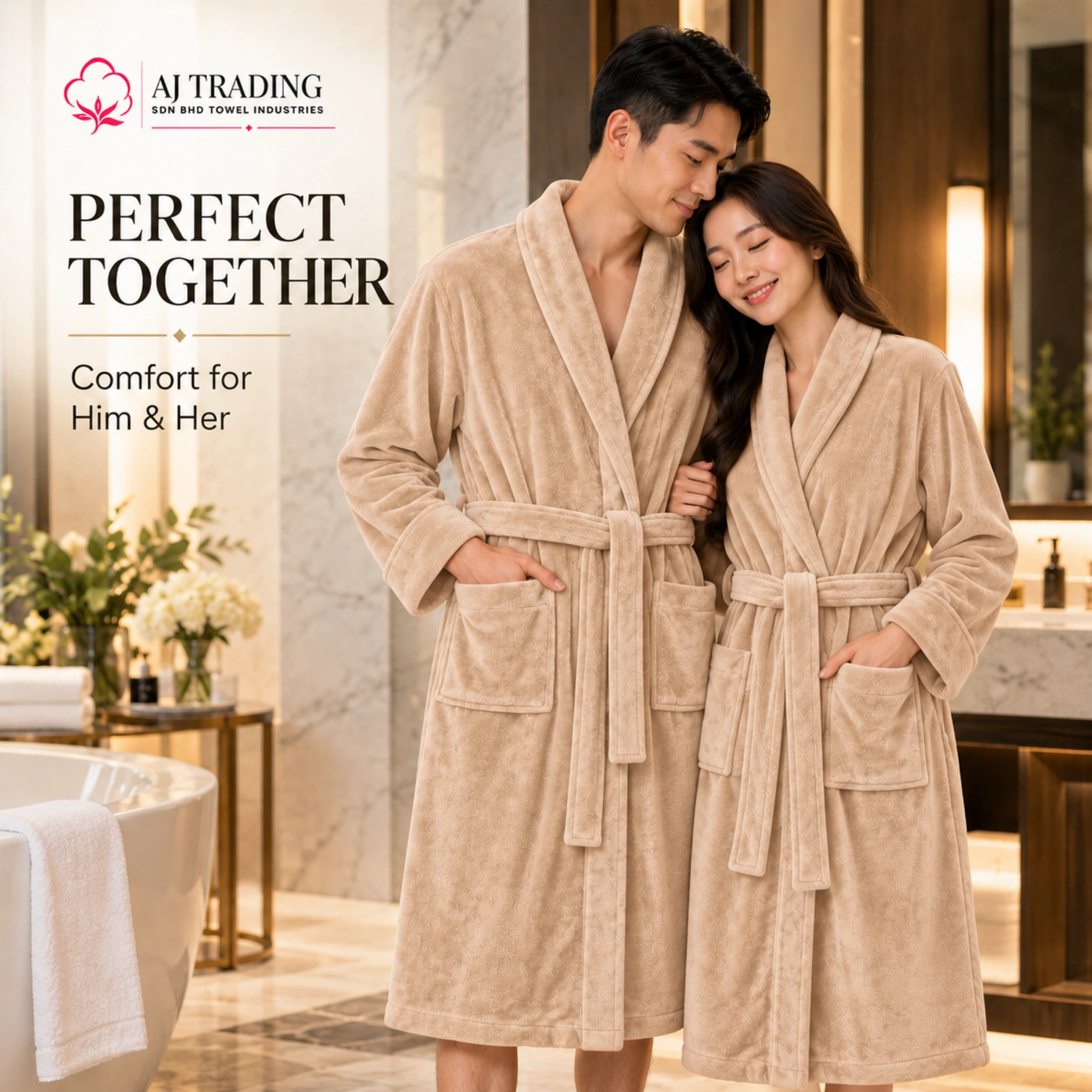 Fleece Bathrobe with Adjustable Waist Belt and Strong Stitching