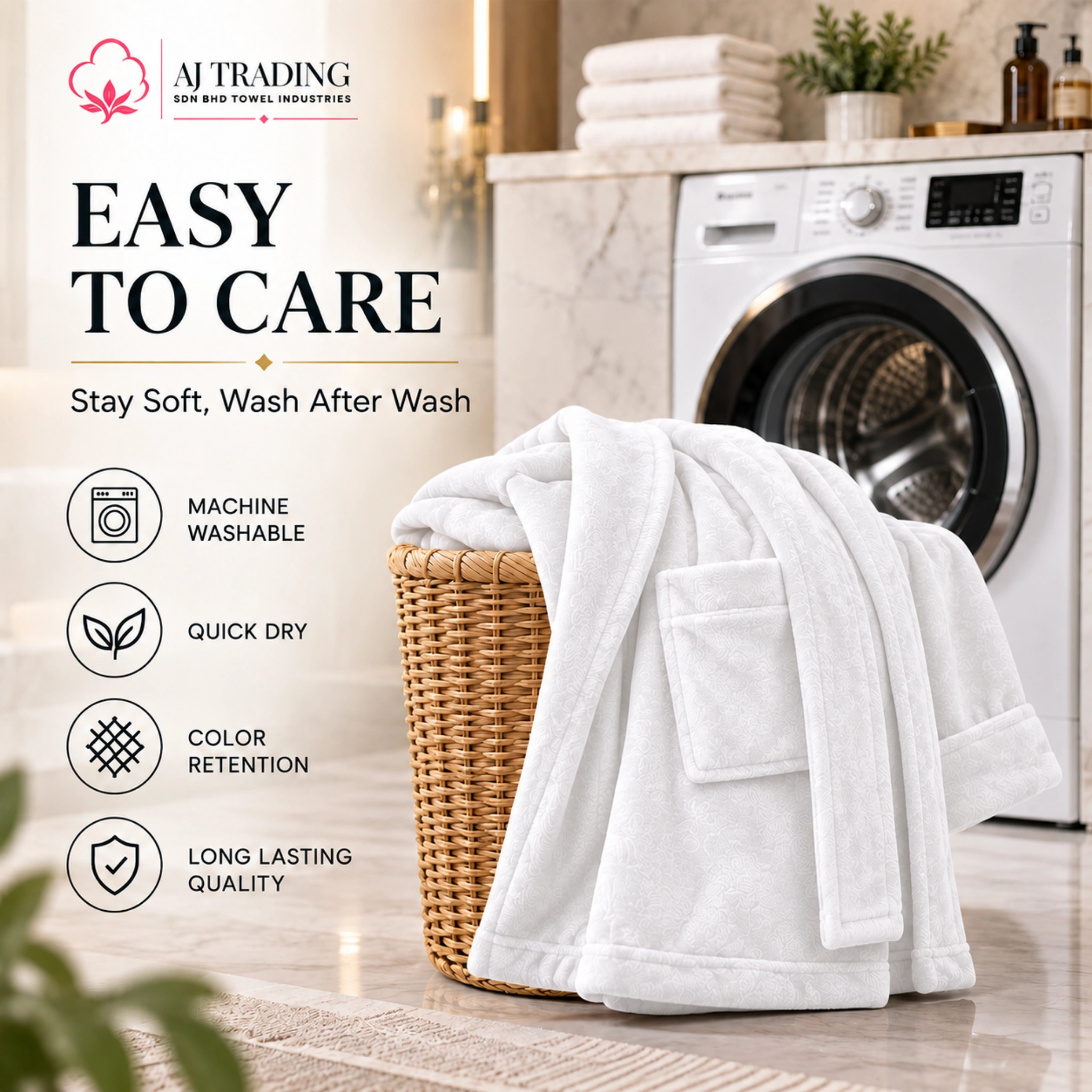 Fleece Bathrobe with Adjustable Waist Belt and Strong Stitching