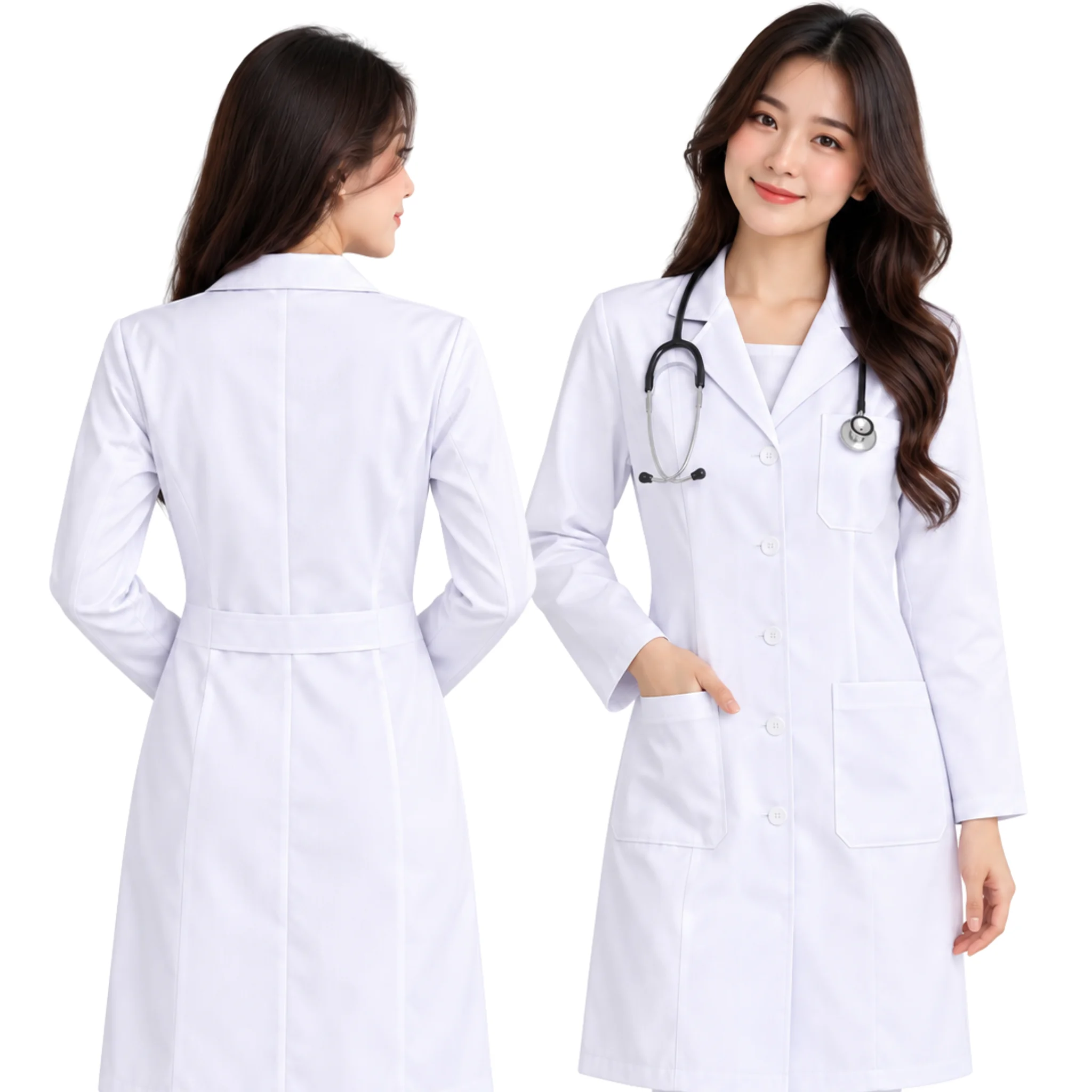 White cotton lab coat with three pockets