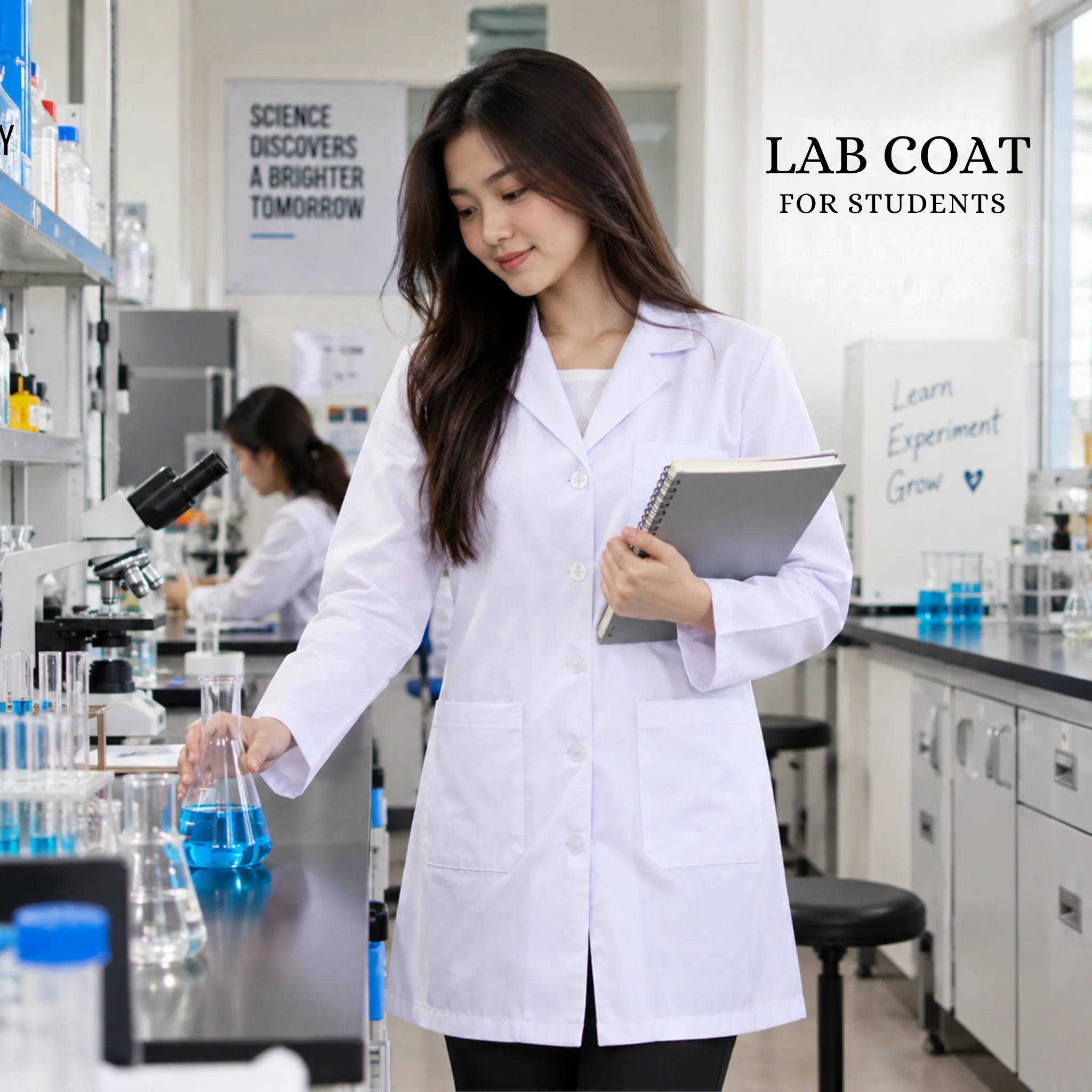 White cotton lab coat with three pockets