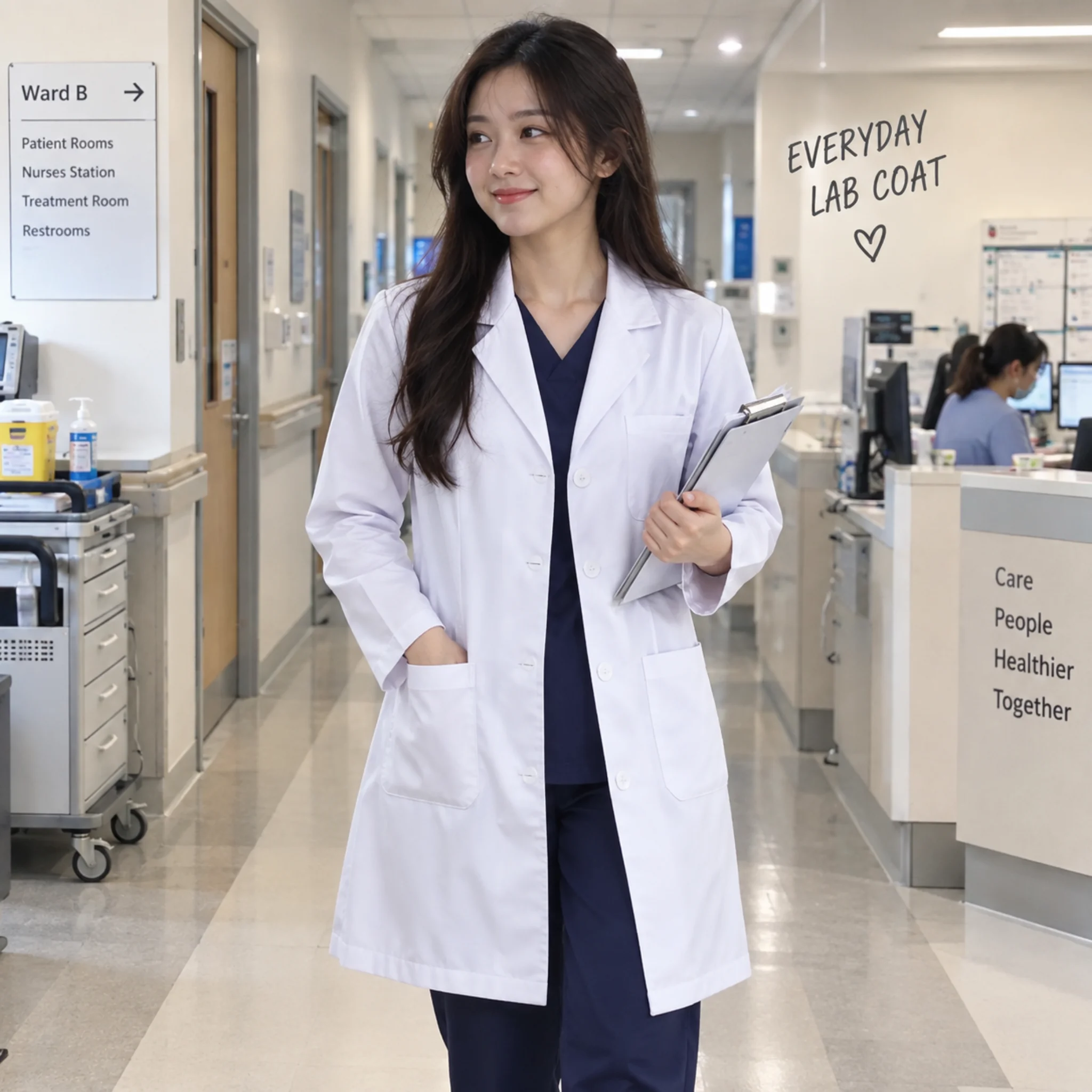 White cotton lab coat with three pockets