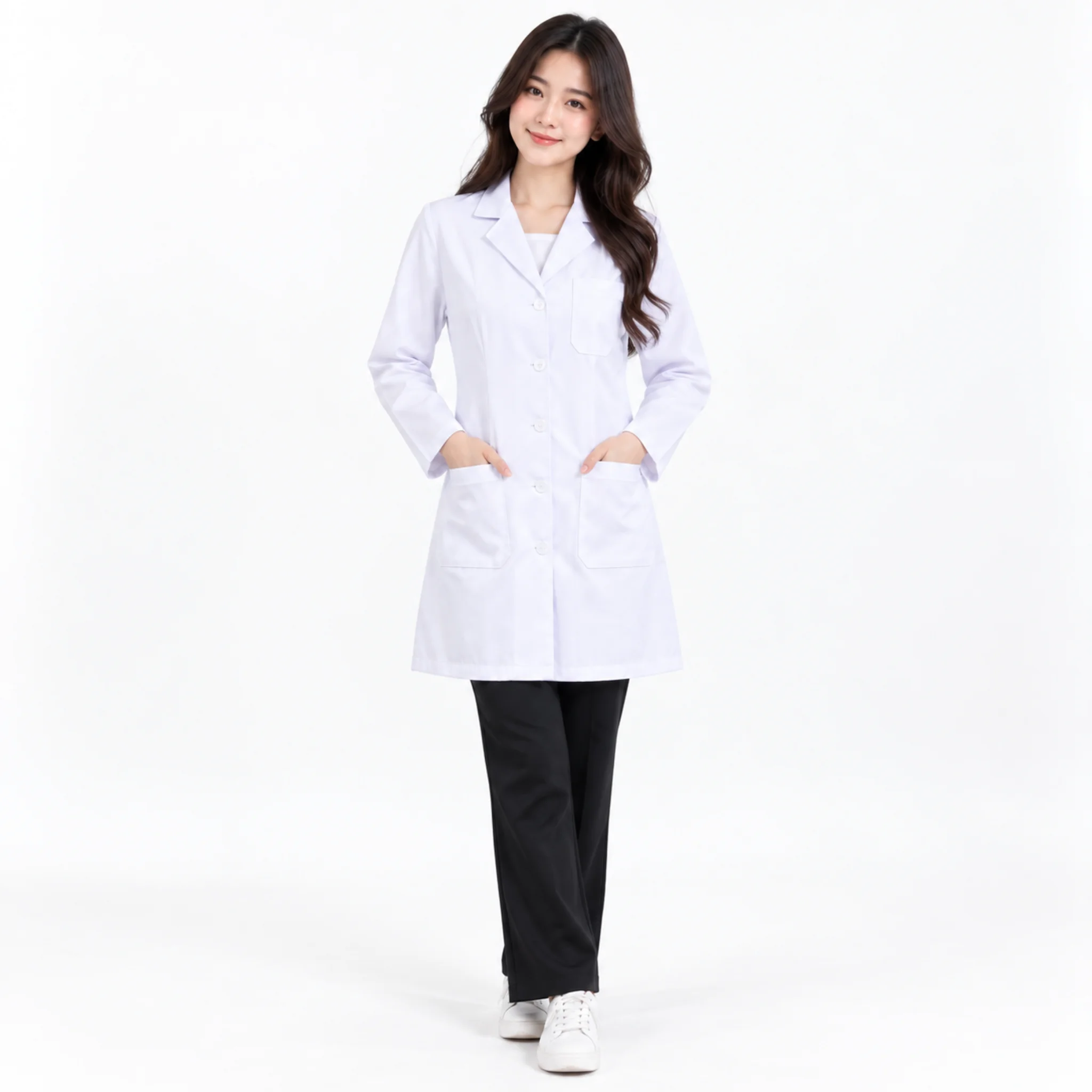 White cotton lab coat with three pockets