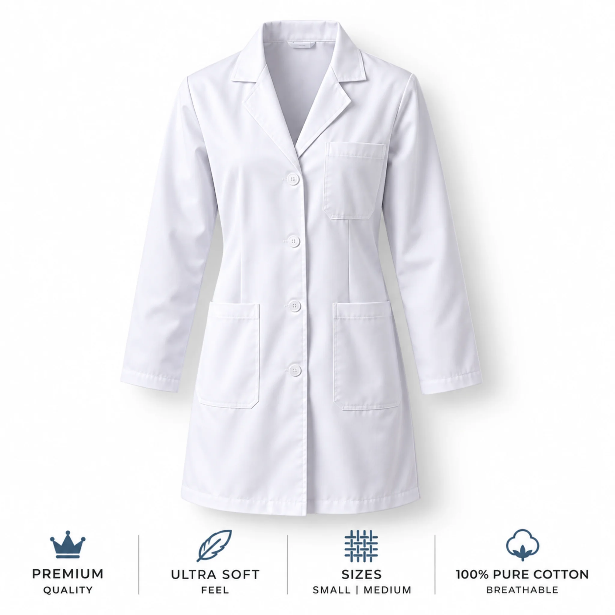 White cotton lab coat with three pockets